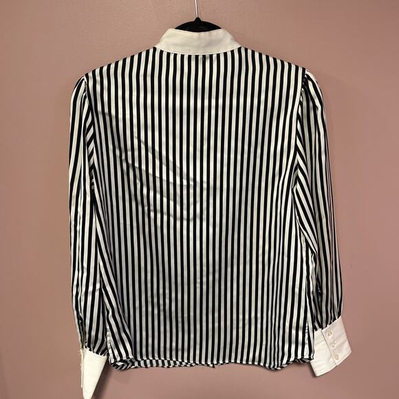 Vintage Harbour Isle Black White Striped 80’s Goth Minimalist Top Blouse Sz 11 - Picture 5 of 5